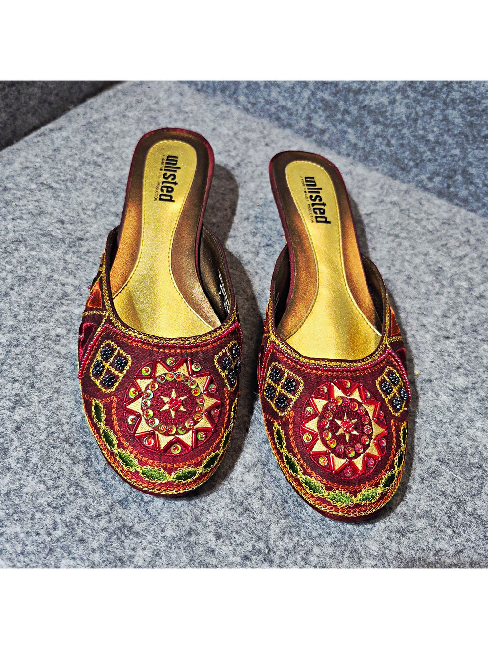 Unlisted Kenneth Cole Women's Burgundy Mule Heels Slip On Embroidered Sz 9